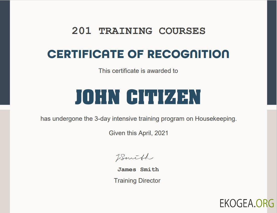 Certificat de cours de formation aux États Unis